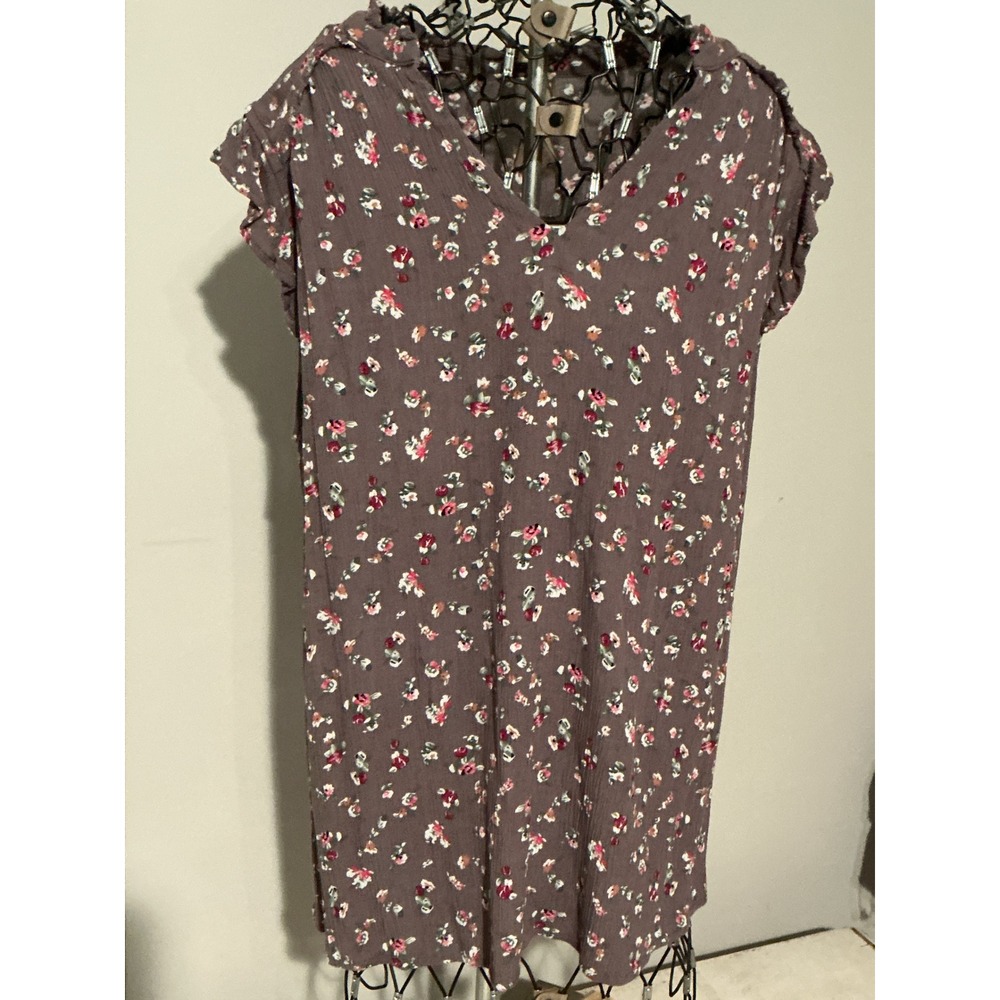 Kori Mauve Floral Crinkle Rayon V-Neck Ruffle Sleeve Top Size M J6348RE